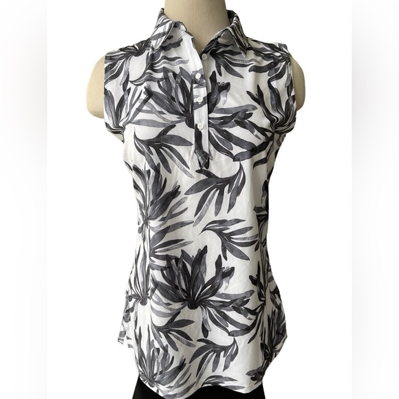 PUMA GOLF Black White Palm Sleeveless Polo Moisture Wicking UPF Resort Small - Picture 2 of 15